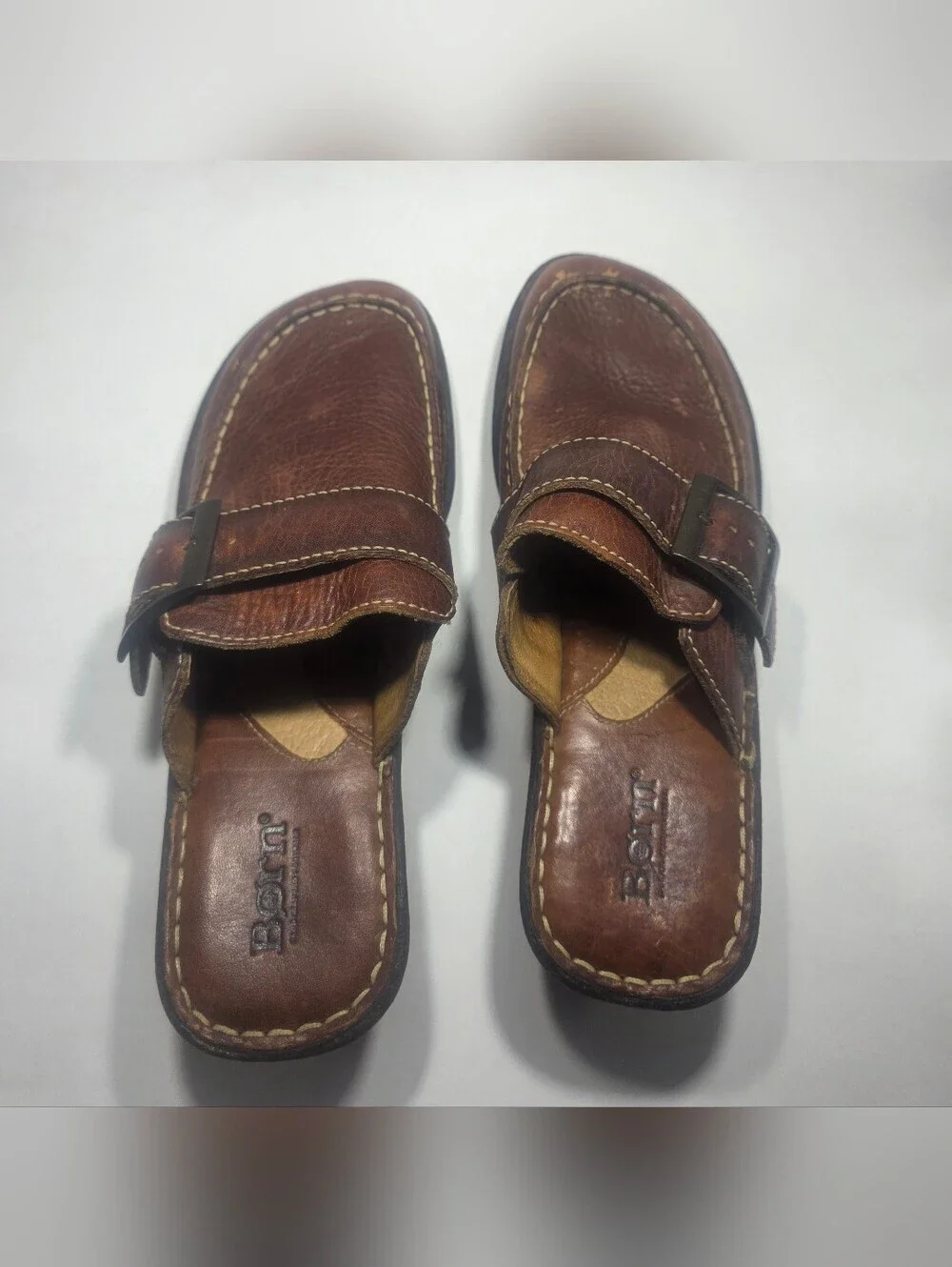 Born Brown Leather Clogs Mules Slip On Comfort Shoes Women’s US 9 EU 40.5